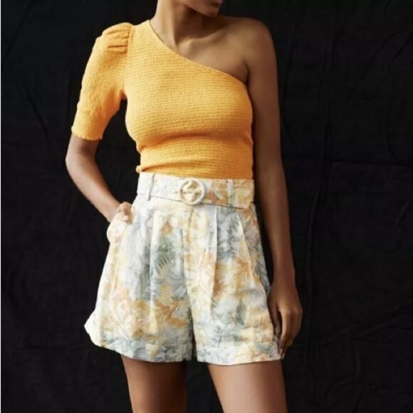 Nation LTD Medium Kirstie Smocked One Shoulder Puff Sleeve Top Mango - Picture 5 of 14